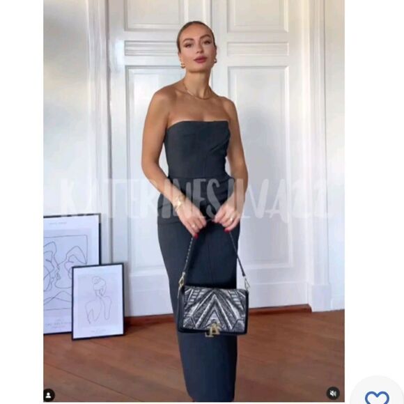 ZW ZARA COLLECTION STRAPLESS DRESS GRAY Midi Dress gray - Picture 1 of 16